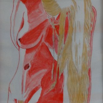 Painting titled "nu-rouge" by Jean Philippe Dufau, Original Artwork, Acrylic