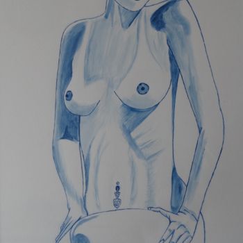 Malerei mit dem Titel "bleu-de-face" von Jean Philippe Dufau, Original-Kunstwerk, Acryl