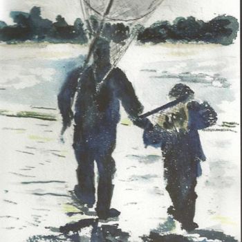 Dibujo titulada "A la pêche" por J.P. Glemein-Martinelli, Obra de arte original