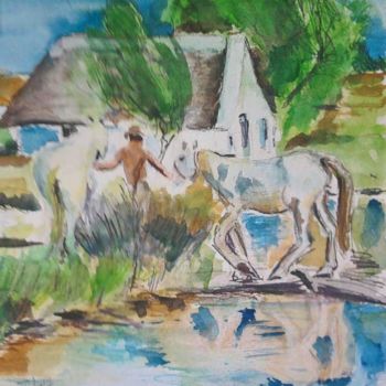 Drawing titled "en Camargue" by J.P. Glemein-Martinelli, Original Artwork