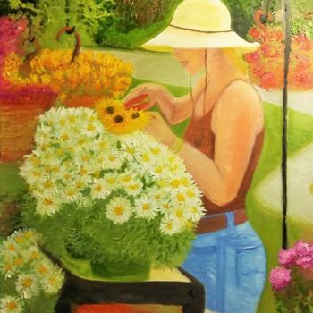 Peinture intitulée "flowers girl of con…" par Pierre-Jean Zambello, Œuvre d'art originale, Huile