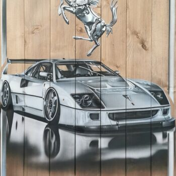 Ζωγραφική με τίτλο "Ferrari - f40 blanc…" από Jrbrush, Αυθεντικά έργα τέχνης, Airbrush