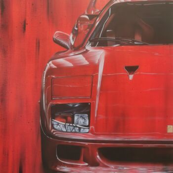 Painting titled "F40 rouge" by Jrbrush, Original Artwork, Airbrush Mounted on Wood Stretcher frame