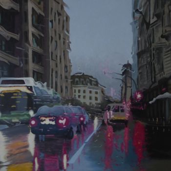 Painting titled "Trapped on traffic…" by Jrmuroart, Original Artwork, Oil Mounted on Wood Panel