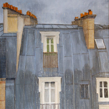 绘画 标题为“109-Paris pluvieux.…” 由Renand, 原创艺术品, 油 安装在木质担架架上