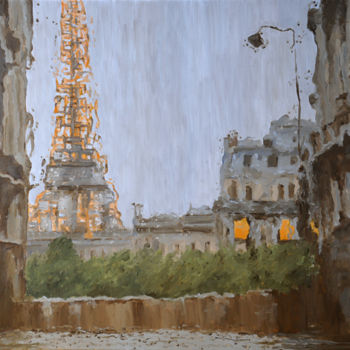 Painting titled "110-Tour Eiffel sou…" by Renand, Original Artwork, Oil Mounted on Wood Stretcher frame