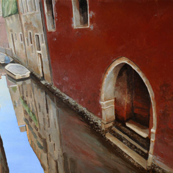 Картина под названием "VENISE MUR ROUGE" - Renand, Подлинное произведение искусства, Масло Установлен на Деревянная рама для…
