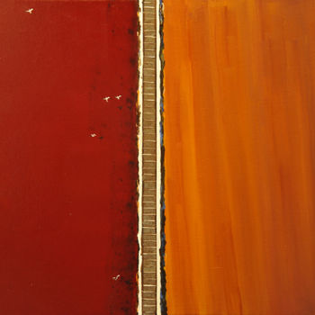 Painting titled "Saline rouge" by Renand, Original Artwork, Oil Mounted on Wood Stretcher frame