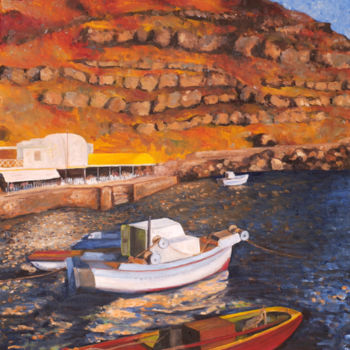 Картина под названием "Port de Oia, Oia's…" - Renand, Подлинное произведение искусства, Масло