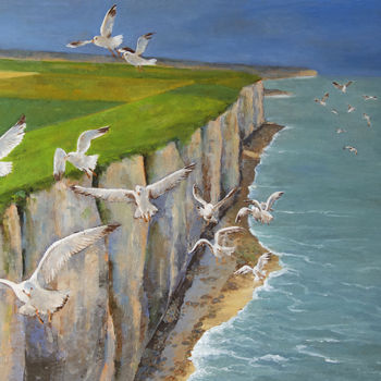 Painting titled "Falaises de Normand…" by Renand, Original Artwork, Oil