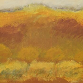 Painting titled "Landscape in yellows" by June Stapleton, Original Artwork, Acrylic Mounted on Wood Stretcher frame