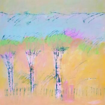 Painting titled "Rainbow trees" by June Stapleton, Original Artwork, Acrylic Mounted on Wood Stretcher frame