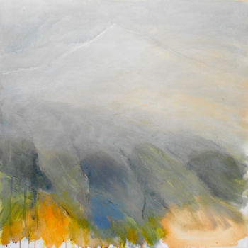 Painting titled "misty-mountain" by June Stapleton, Original Artwork, Acrylic