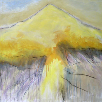 「yellow mountain」というタイトルの絵画 June Stapletonによって, オリジナルのアートワーク, アクリル