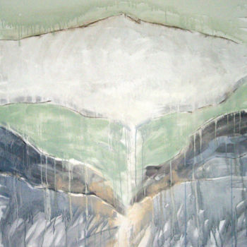 Pintura titulada "Green blue mountain" por June Stapleton, Obra de arte original, Acrílico