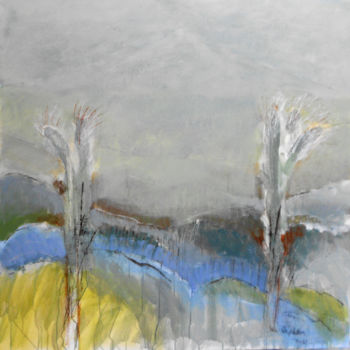 Painting titled "plane-trees" by June Stapleton, Original Artwork, Acrylic