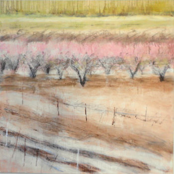 Pintura intitulada "winter cherry trees" por June Stapleton, Obras de arte originais, Óleo