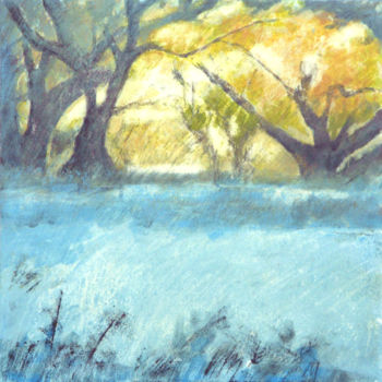 Pintura intitulada "blue field" por June Stapleton, Obras de arte originais, Acrílico