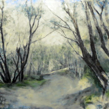 「blue woodland path」というタイトルの絵画 June Stapletonによって, オリジナルのアートワーク, アクリル