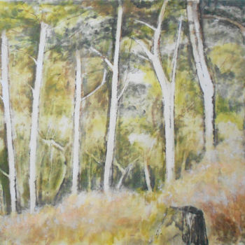 Painting titled "stately pines" by June Stapleton, Original Artwork, Acrylic