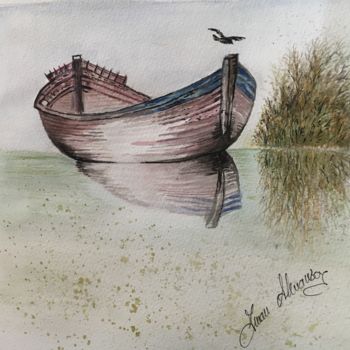 Malerei mit dem Titel "The boat" von Almanzart, Original-Kunstwerk, Aquarell