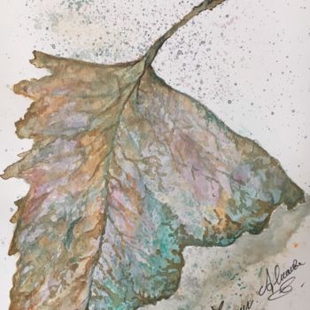 Painting titled "The leaf" by Almanzart, Original Artwork, Watercolor