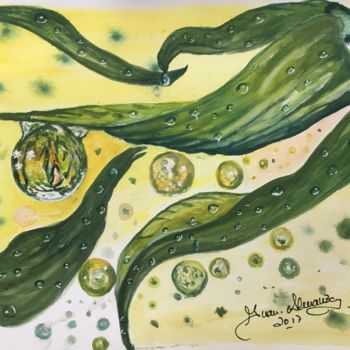 Painting titled "The leafs." by Almanzart, Original Artwork, Watercolor