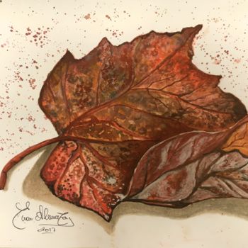 Painting titled "The leaf." by Almanzart, Original Artwork, Watercolor