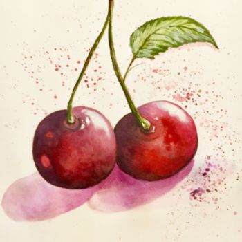 Schilderij getiteld "Cherry" door Almanzart, Origineel Kunstwerk, Aquarel
