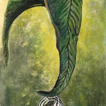Painting titled "The leaf" by Almanzart, Original Artwork, Watercolor