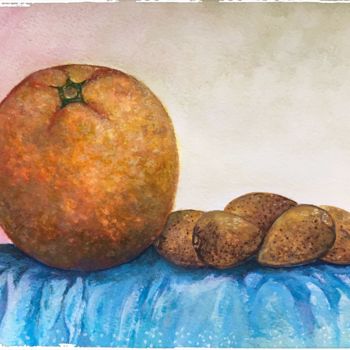 Painting titled "The orange and the…" by Almanzart, Original Artwork, Watercolor