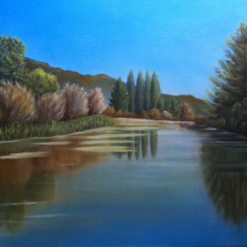 Painting titled "The lake" by Almanzart, Original Artwork, Oil