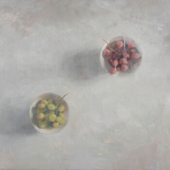 Pintura titulada "Dos tazones con uvas" por Juan Álvarez Cebrián, Obra de arte original, Oleo