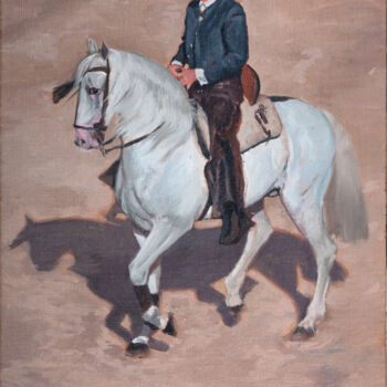 Painting titled "Rejoneador IV" by Juan Álvarez Cebrián, Original Artwork, Oil Mounted on Wood Panel