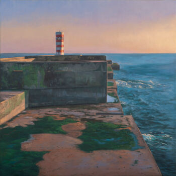 Painting titled "Faro Barra do Douro…" by Juan Álvarez Cebrián, Original Artwork, Oil Mounted on Wood Stretcher frame