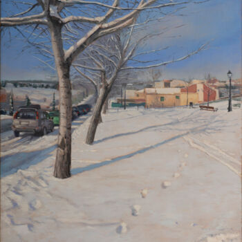 Painting titled "Nevada en el parque…" by Juan Álvarez Cebrián, Original Artwork, Oil Mounted on Wood Panel