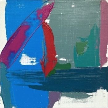 Peinture intitulée ""SKY BLUE AND RED"" par Juan Aponte, Œuvre d'art originale, Huile