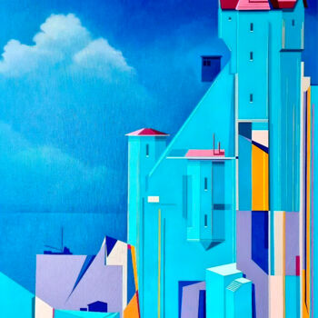 Painting titled "Vertical City" by Juan Brito, Original Artwork, Oil