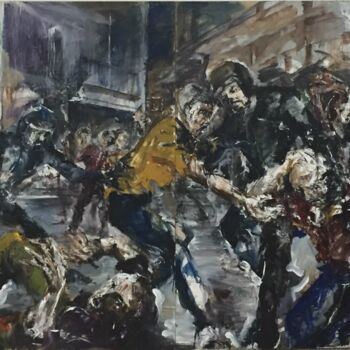 Painting titled "CARGA POLICIAL" by Juan Cabrera, Original Artwork