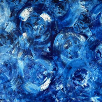 Painting titled "Blue Cosmic 06" by Juan José Garay, Original Artwork, Oil Mounted on Wood Stretcher frame
