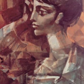 Painting titled "Mujer pensativa" by Juan Kancepolski, Original Artwork, Oil