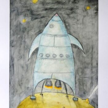 Картина под названием "Visita al asteroide…" - Juan Rafael Calle Montoya, Подлинное произведение искусства, Масло