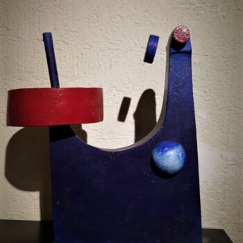 Sculpture titled "blue ," by Juan Rojas, Original Artwork, Wood