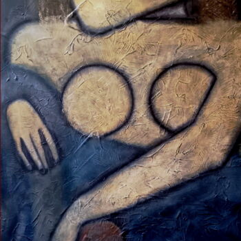 Schilderij getiteld "IRONIE LA DÉESSE DE…" door Juan Saenz, Origineel Kunstwerk, Olie Gemonteerd op Houten paneel