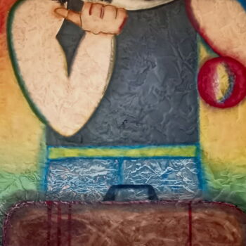 Painting titled "PSYCHOPATHE EN VACA…" by Juan Saenz, Original Artwork, Oil Mounted on Wood Panel
