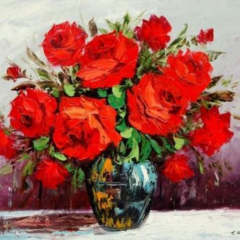 Peinture intitulée "Rose rouge - Impres…" par Juana Garcia, Œuvre d'art originale