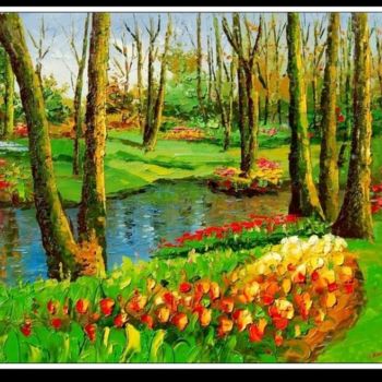 Peinture intitulée "Tulipes au parc - H…" par Juana Garcia, Œuvre d'art originale