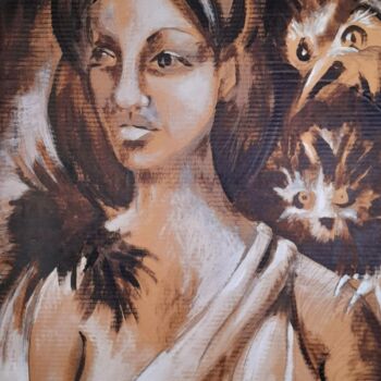 Pittura intitolato "Woman with birds" da Juana Page, Opera d'arte originale, Acrilico