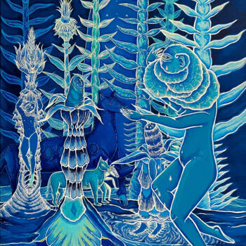 Schilderij getiteld "Terre bleue" door Juana Sabina Ortega, Origineel Kunstwerk, Acryl