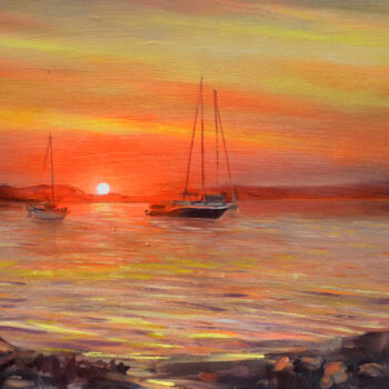 Painting titled "Atardecer Naranja" by Juan Del Campo, Original Artwork, Acrylic Mounted on Other rigid panel